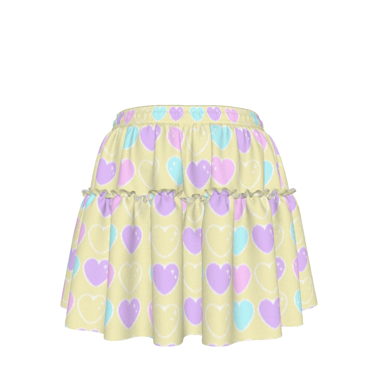 Sweet Love Hearts Yellow Waist Tie Ruffle Mini Skirt