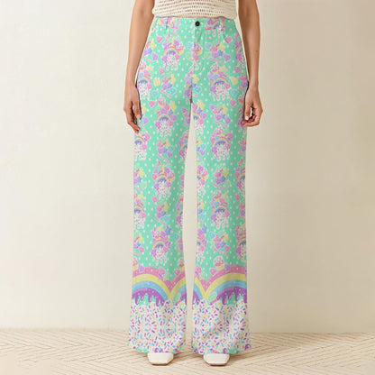 Rainbow Sweets Women's Wide Leg Denim Pants (Mint)