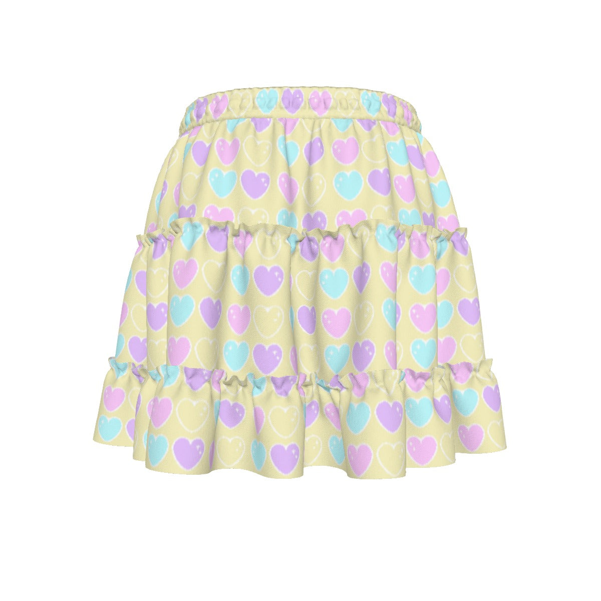 Sweet Love Hearts Yellow Waist Tie Tiered Ruffle Mini Skirt