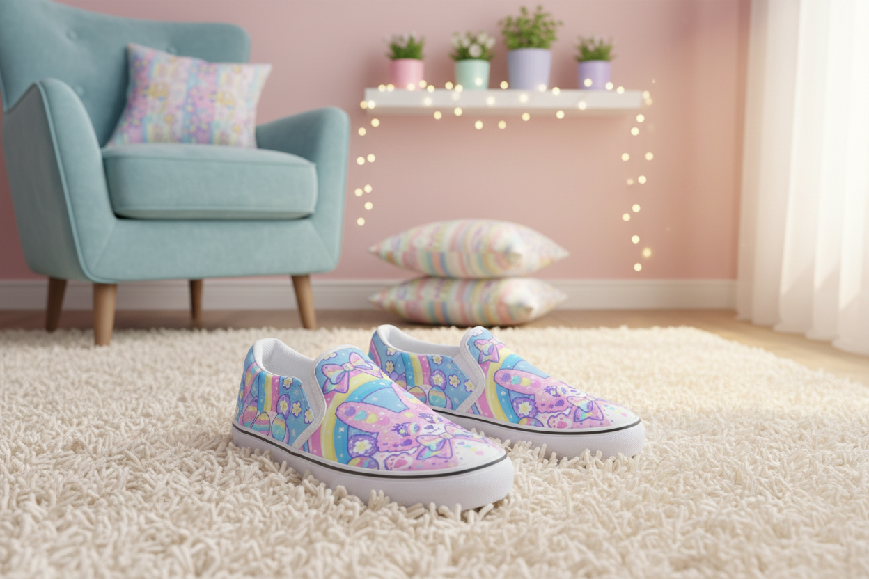 Magical Rainbow Easter Bunny Men's Slip On Canvas Sneaker Shoes