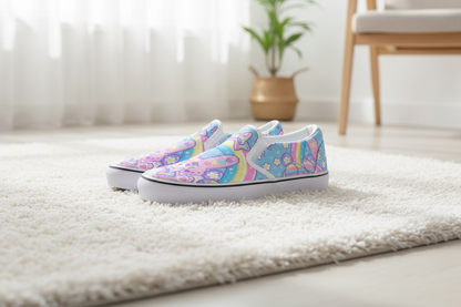 Magical Rainbow Easter Bunny Men's Slip On Canvas Sneaker Shoes