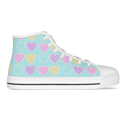 Sweet Love Hearts Women's High Top Cutie Canvas Shoes (Blue)