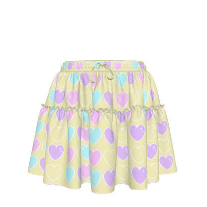 Sweet Love Hearts Yellow Waist Tie Ruffle Mini Skirt