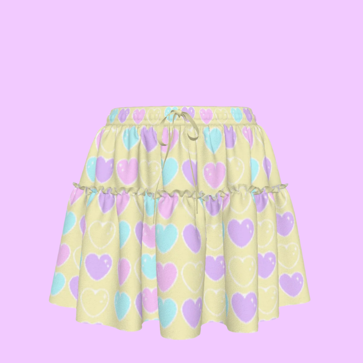 Sweet Love Hearts Yellow Waist Tie Ruffle Mini Skirt