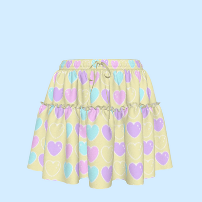 Sweet Love Hearts Yellow Waist Tie Ruffle Mini Skirt