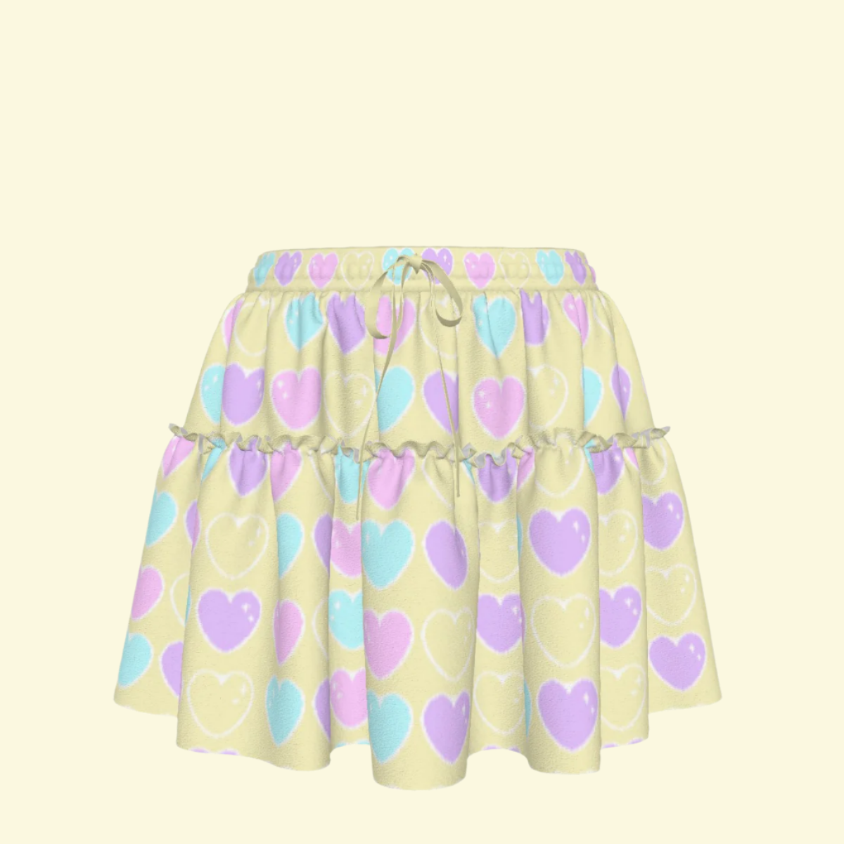 Sweet Love Hearts Yellow Waist Tie Ruffle Mini Skirt