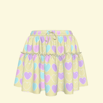 Sweet Love Hearts Yellow Waist Tie Ruffle Mini Skirt