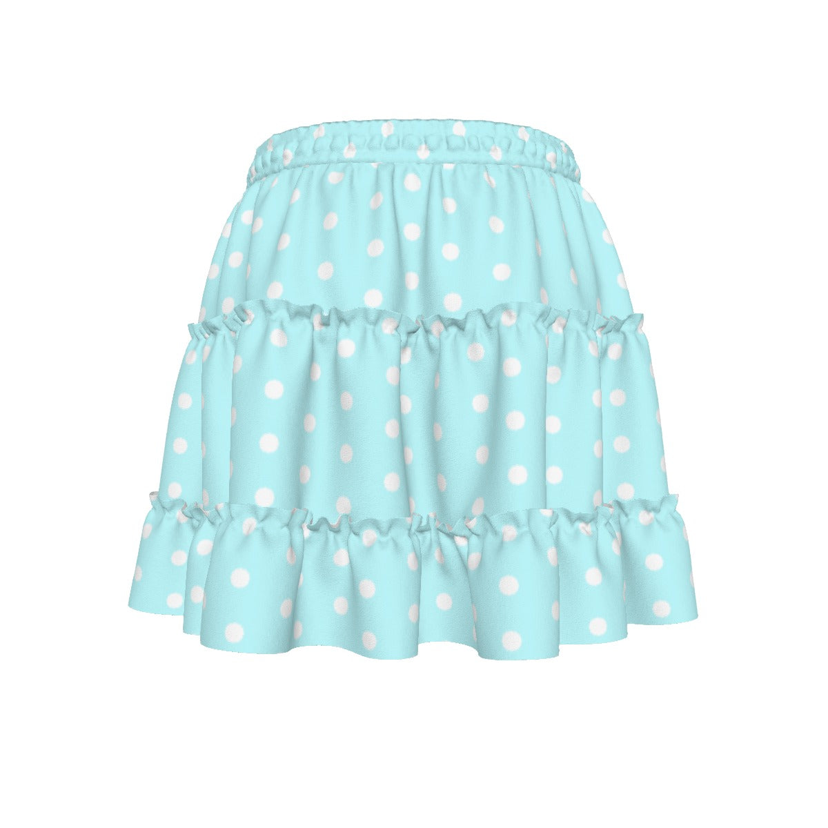 Cutie Polka Dots Aqua Blue Waist Tie Tiered Ruffle Mini Skirt