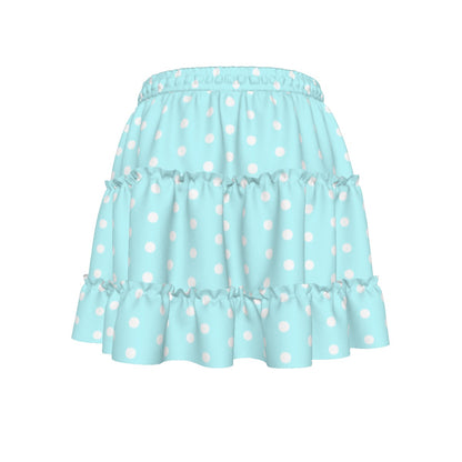 Cutie Polka Dots Aqua Blue Waist Tie Tiered Ruffle Mini Skirt