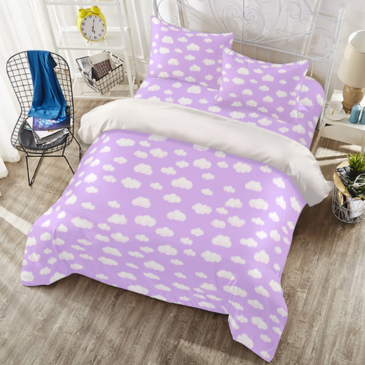 Dreamy Clouds Four Piece Duvet Cover & Bedding Set (Lilac)