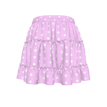 Cutie Polka Dots Pink Waist Tie Tiered Ruffle Mini Skirt
