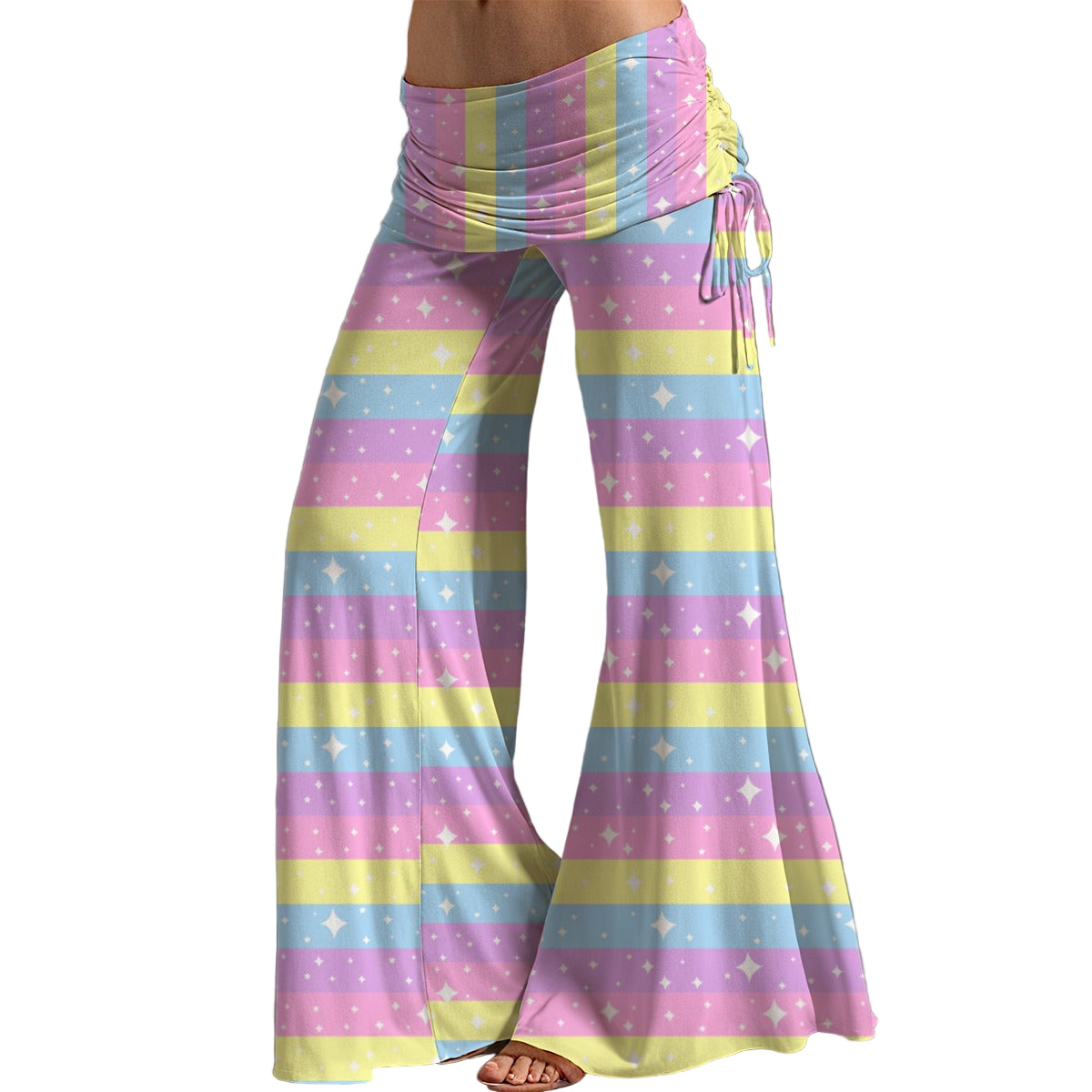 Rainbow Ribbon Women's High Waist Wide Leg Boho Palazzo Pants