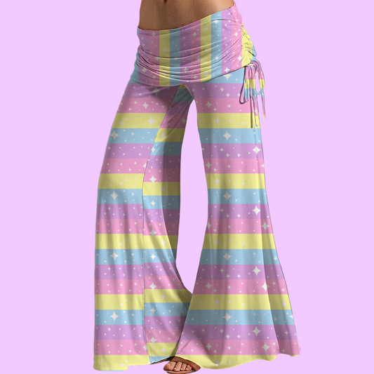 Rainbow Ribbon Women's High Waist Wide Leg Boho Palazzo Pants