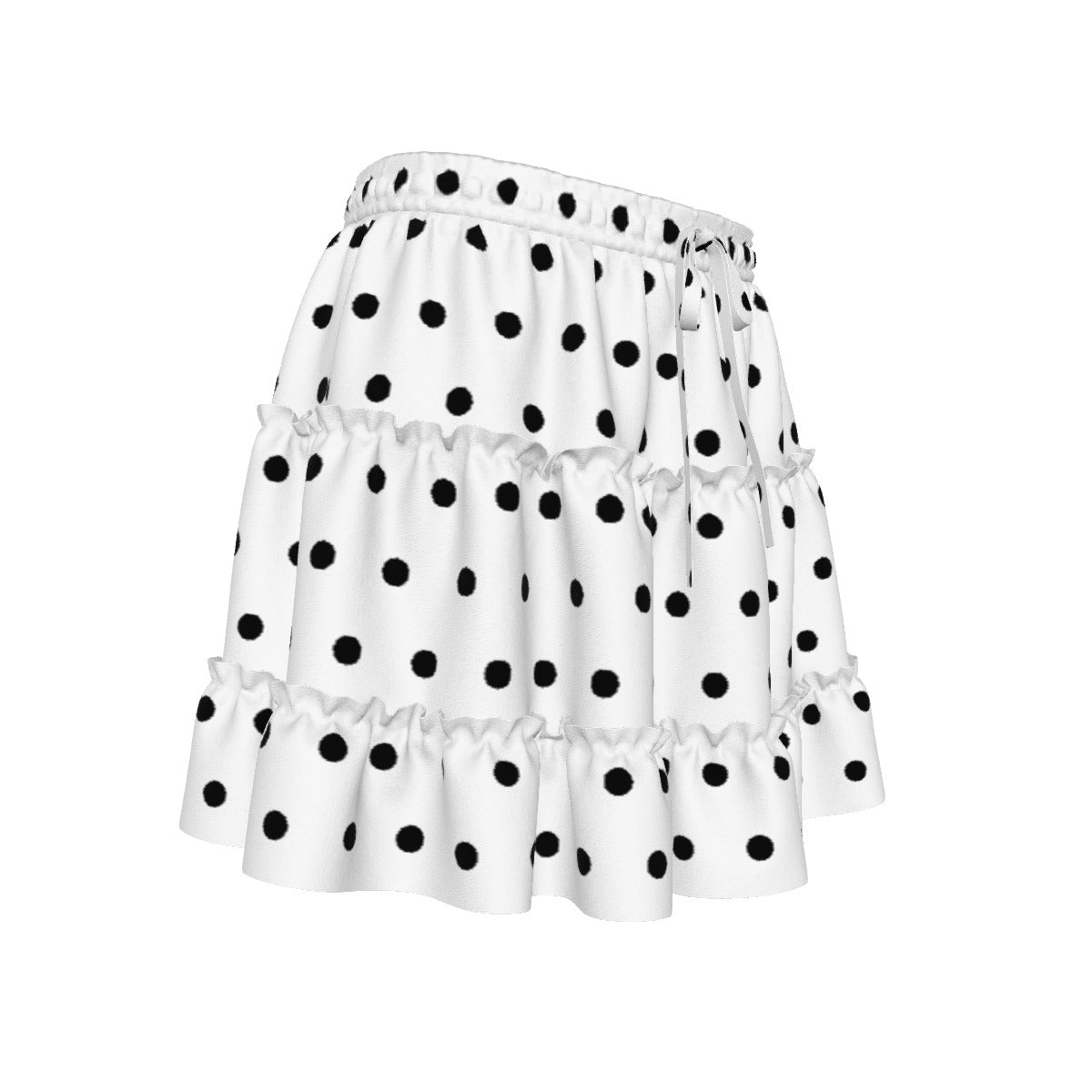Cutie Polka Dots Waist Tie Tiered Ruffle Mini Skirt (White & Black)