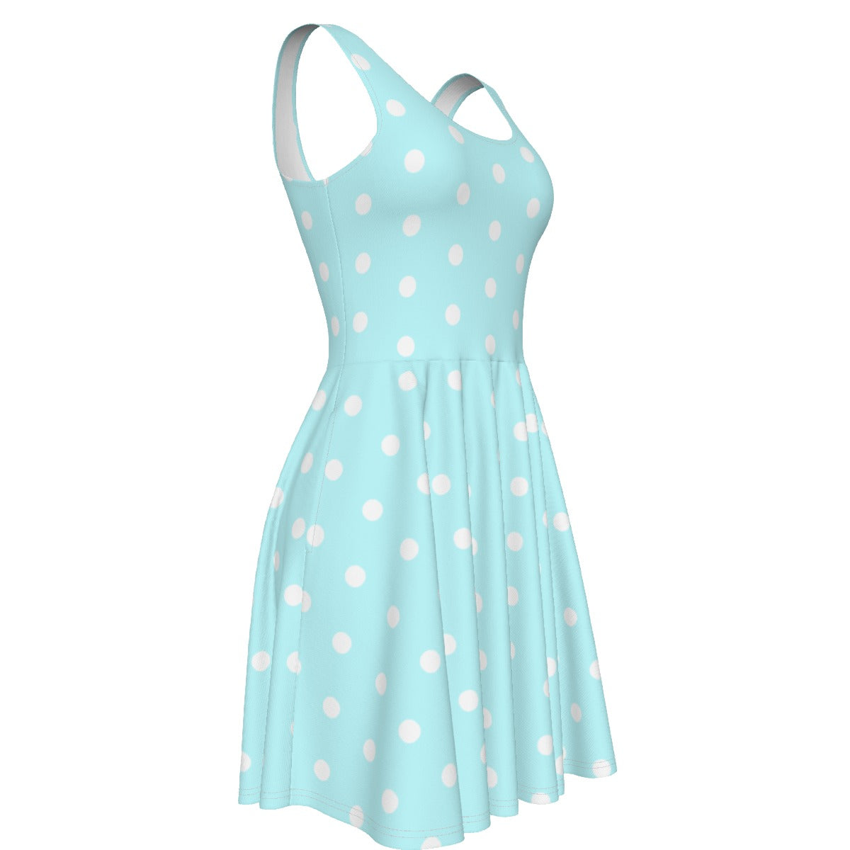 Cute Polka Dots Skater Dress With Pockets (Fairy Kei Pastel Blue)