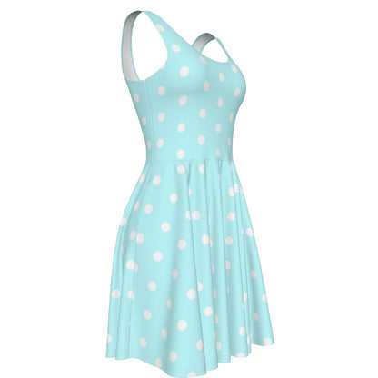 Cute Polka Dots Skater Dress With Pockets (Fairy Kei Pastel Blue)