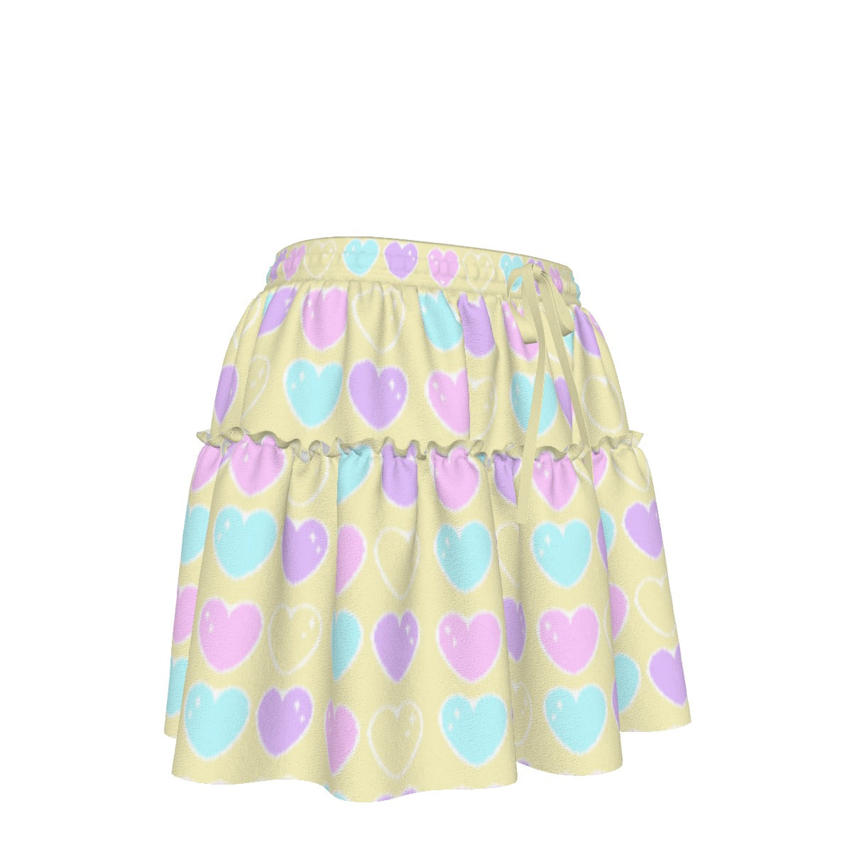 Sweet Love Hearts Yellow Waist Tie Ruffle Mini Skirt
