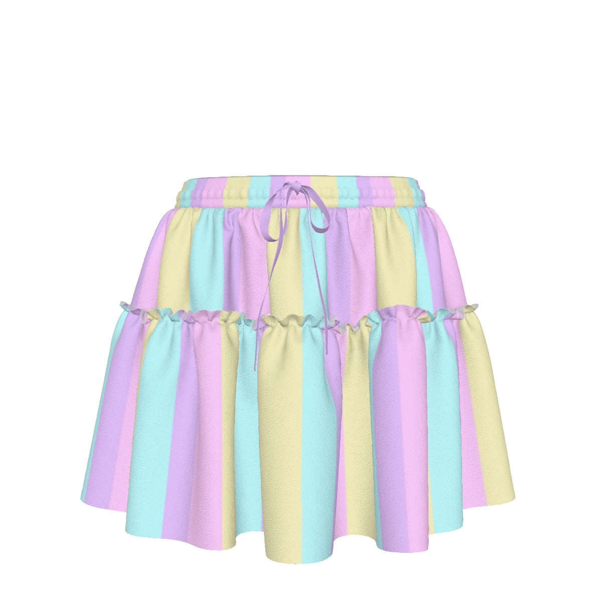 Pastel Stripes Waist Tie Ruffle Mini Skirt (Color Block)