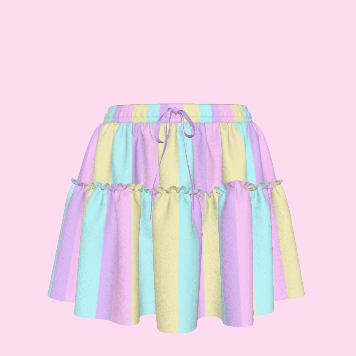Pastel Stripes Waist Tie Ruffle Mini Skirt (Color Block)