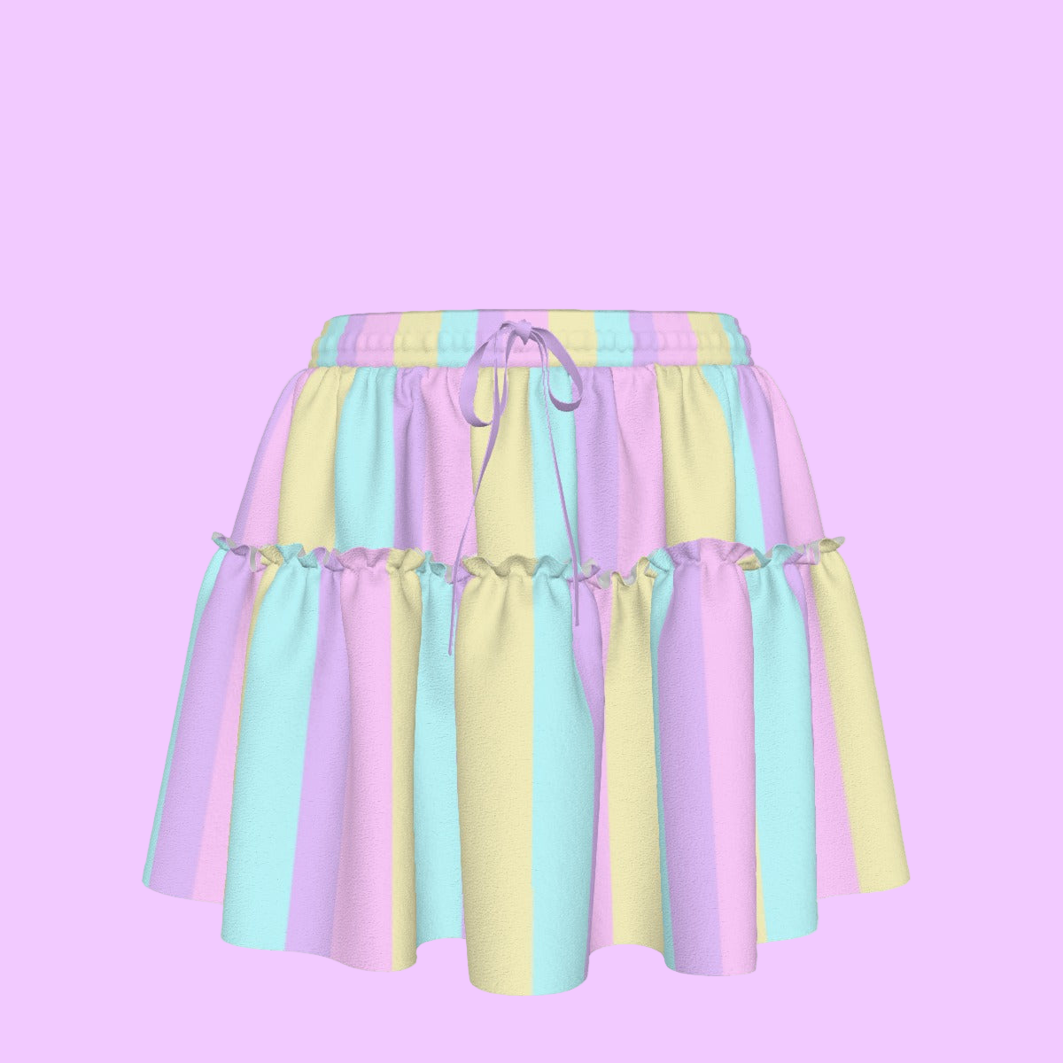 Pastel Stripes Waist Tie Ruffle Mini Skirt (Color Block)