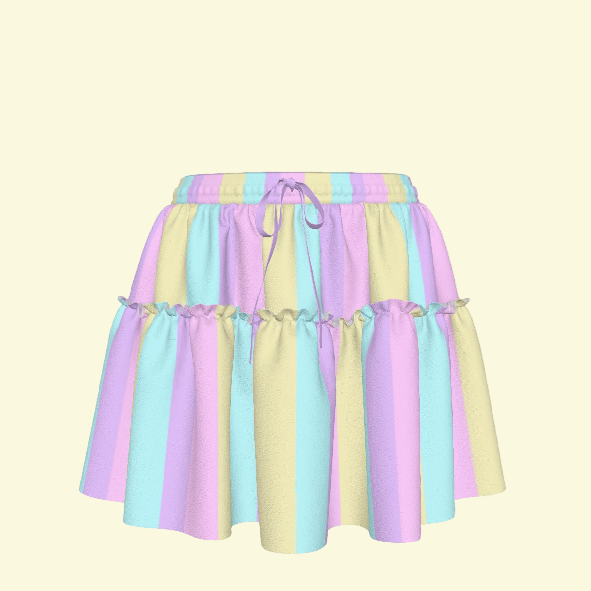 Pastel Stripes Waist Tie Ruffle Mini Skirt (Color Block)