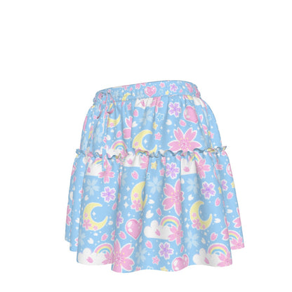 Cherry Blossom Dreams Blue Waist Tie Ruffle Mini Skirt