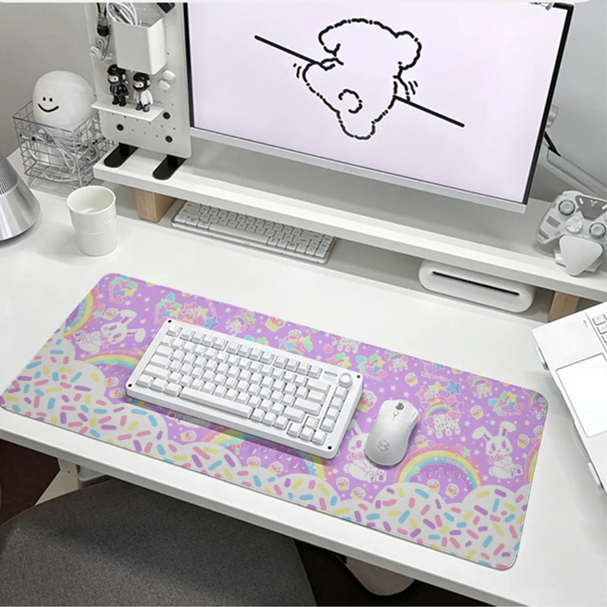 kawaii gamming mouse pad rainbows candy sweets cupcake bunny desk mat cute cutecore