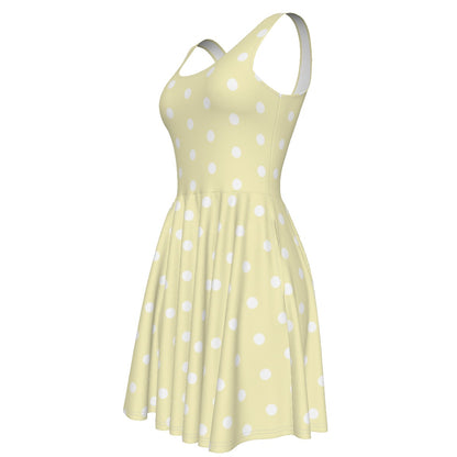 Cute Polka Dots Skater Dress With Pockets (Fairy Kei Pastel Yellow)