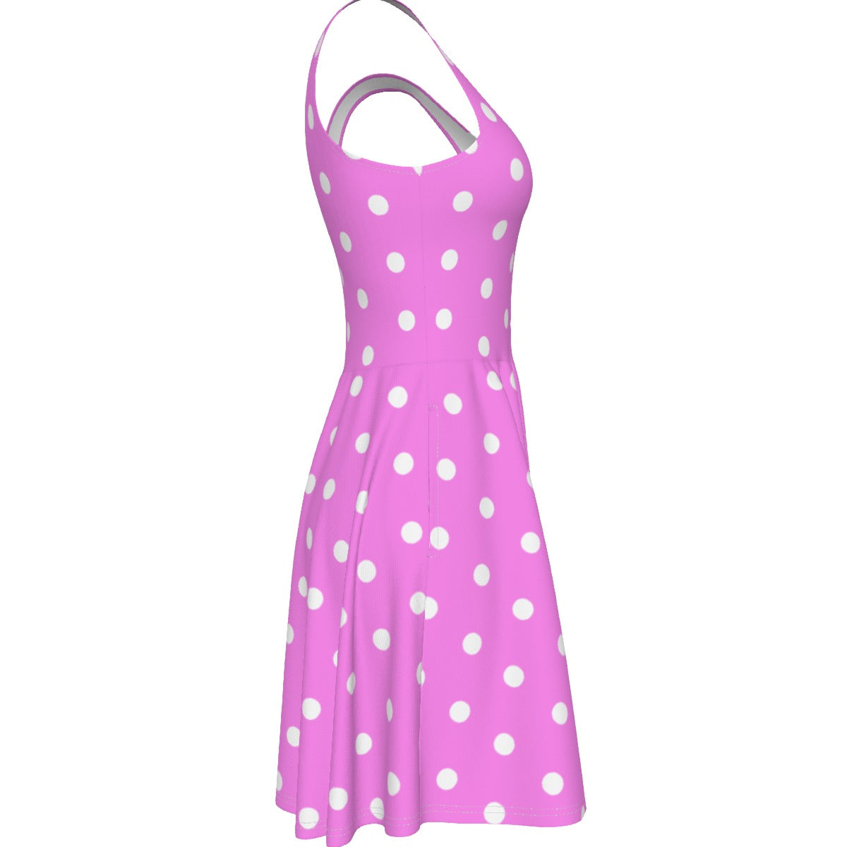 Cute Polka Dots Skater Dress With Pockets (Hot Pink)