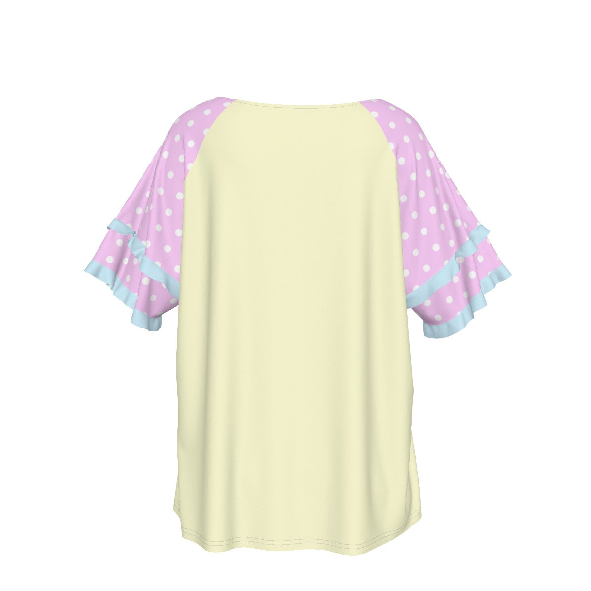 Wishing Bunny Yellow Round Neck Raglan Sleeve Ruffle Frill T-Shirt
