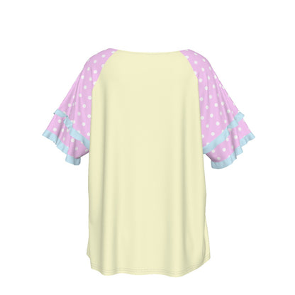 Wishing Bunny Yellow Round Neck Raglan Sleeve Ruffle Frill T-Shirt