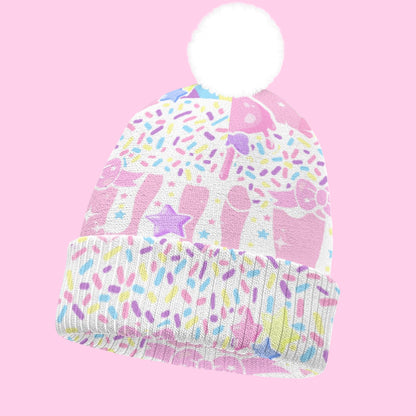 Rainbow Sweets Pink Knitted Beanie Hat With Pom-Pom