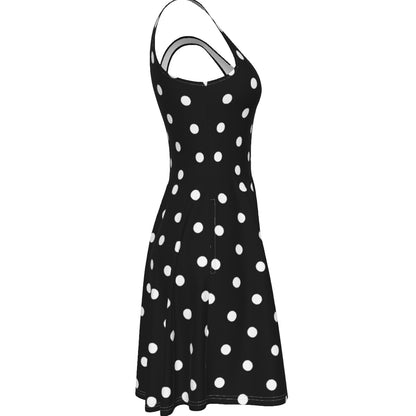 Cute Polka Dots Skater Dress With Pockets (Black)