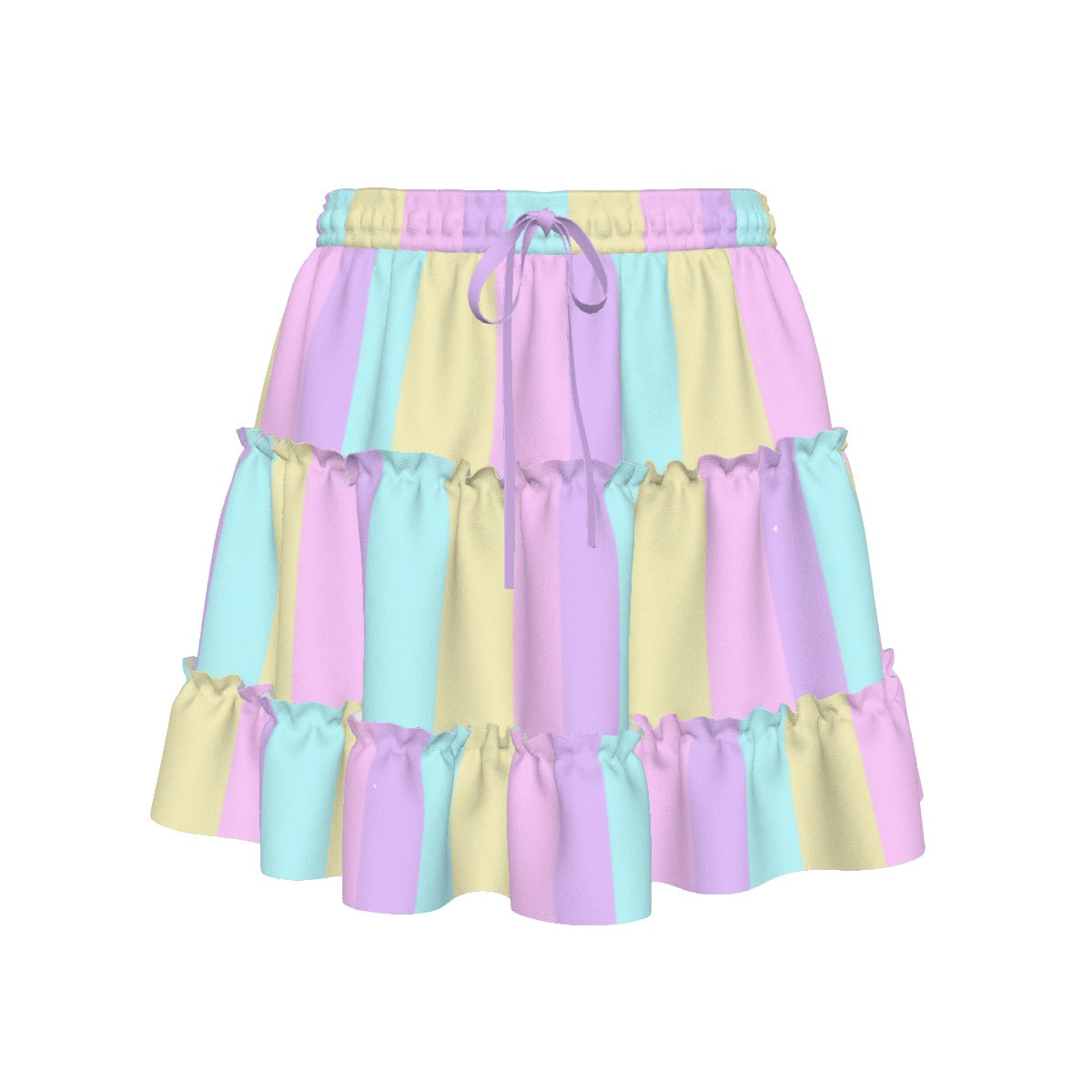Pastel Stripes Waist Tie Tiered Ruffle Mini Skirt (Color Block)
