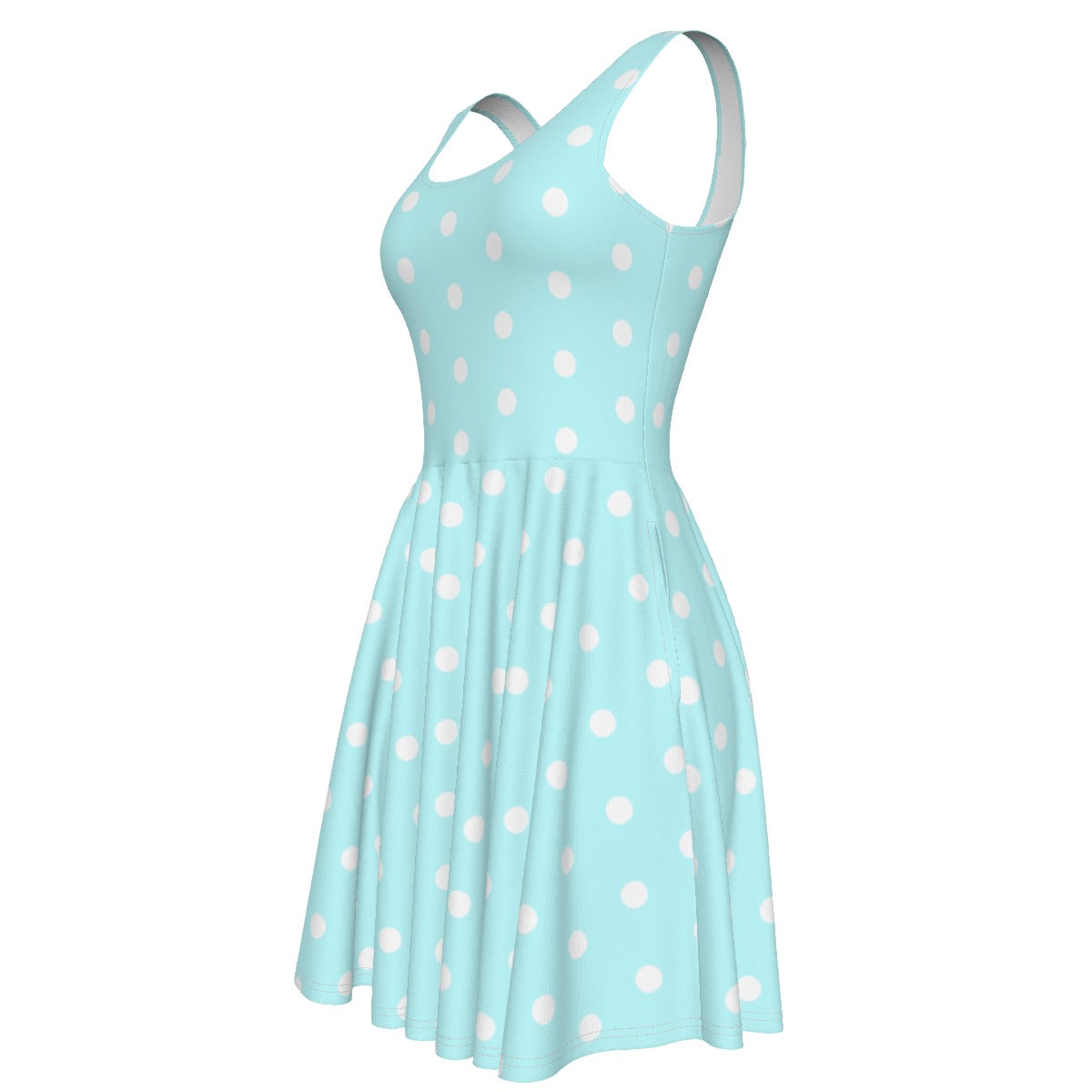 Cute Polka Dots Skater Dress With Pockets (Fairy Kei Pastel Blue)
