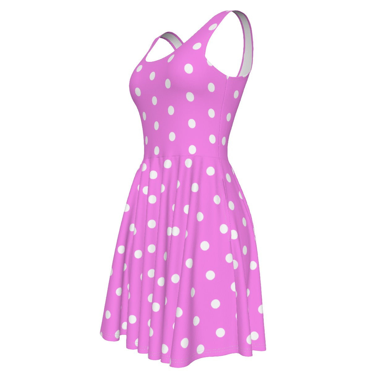 Cute Polka Dots Skater Dress With Pockets (Hot Pink)