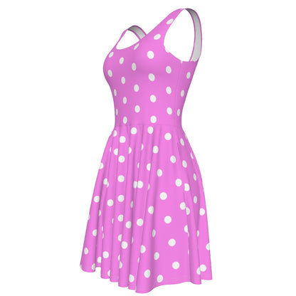 Cute Polka Dots Skater Dress With Pockets (Hot Pink)
