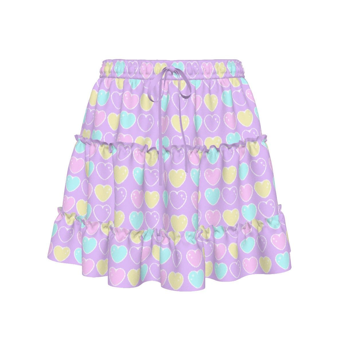 Sweet Love Hearts Purple Waist Tie Tiered Ruffle Mini Skirt