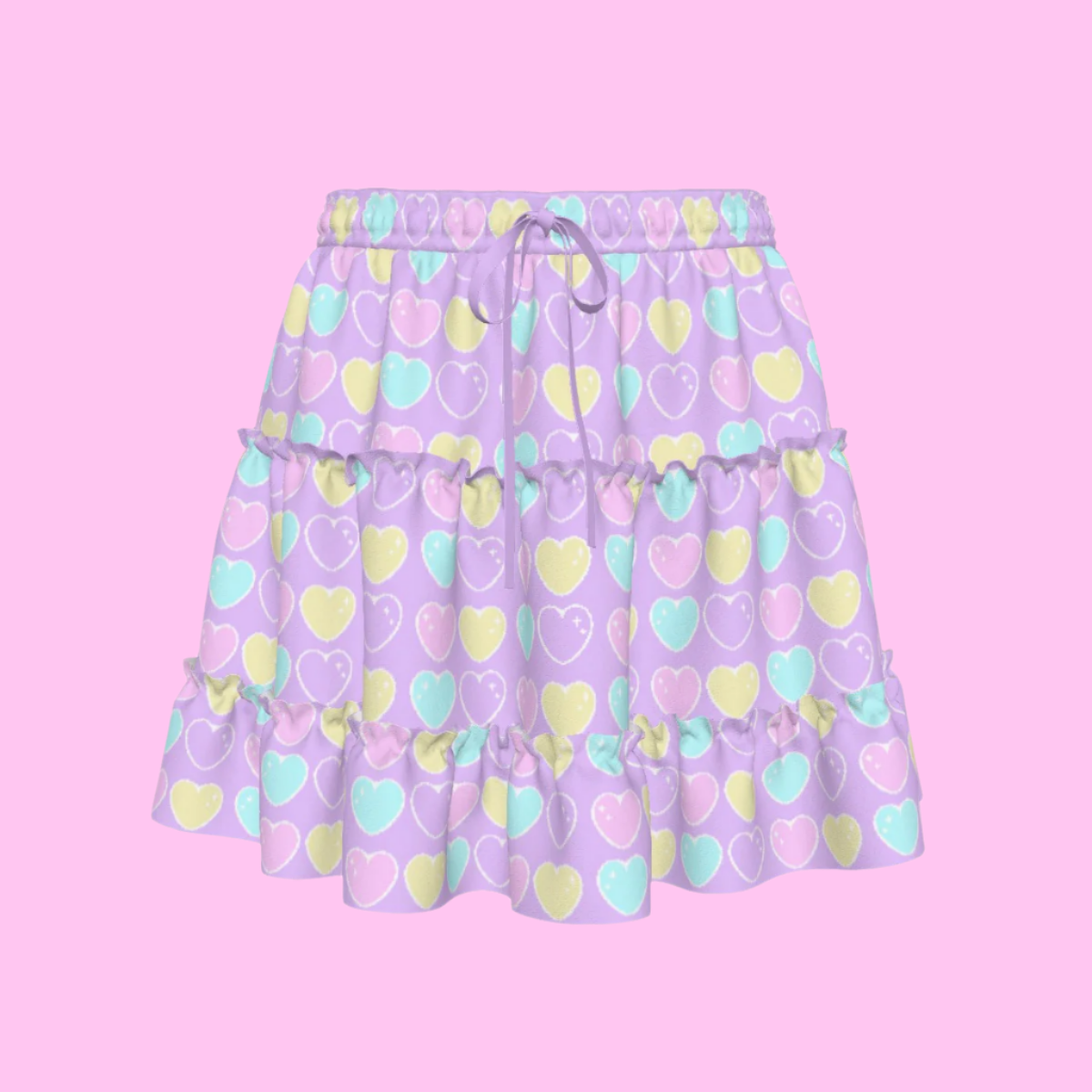 Sweet Love Hearts Purple Waist Tie Tiered Ruffle Mini Skirt