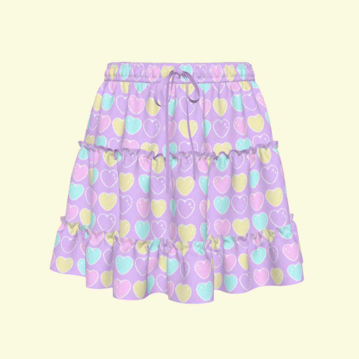 Sweet Love Hearts Purple Waist Tie Tiered Ruffle Mini Skirt