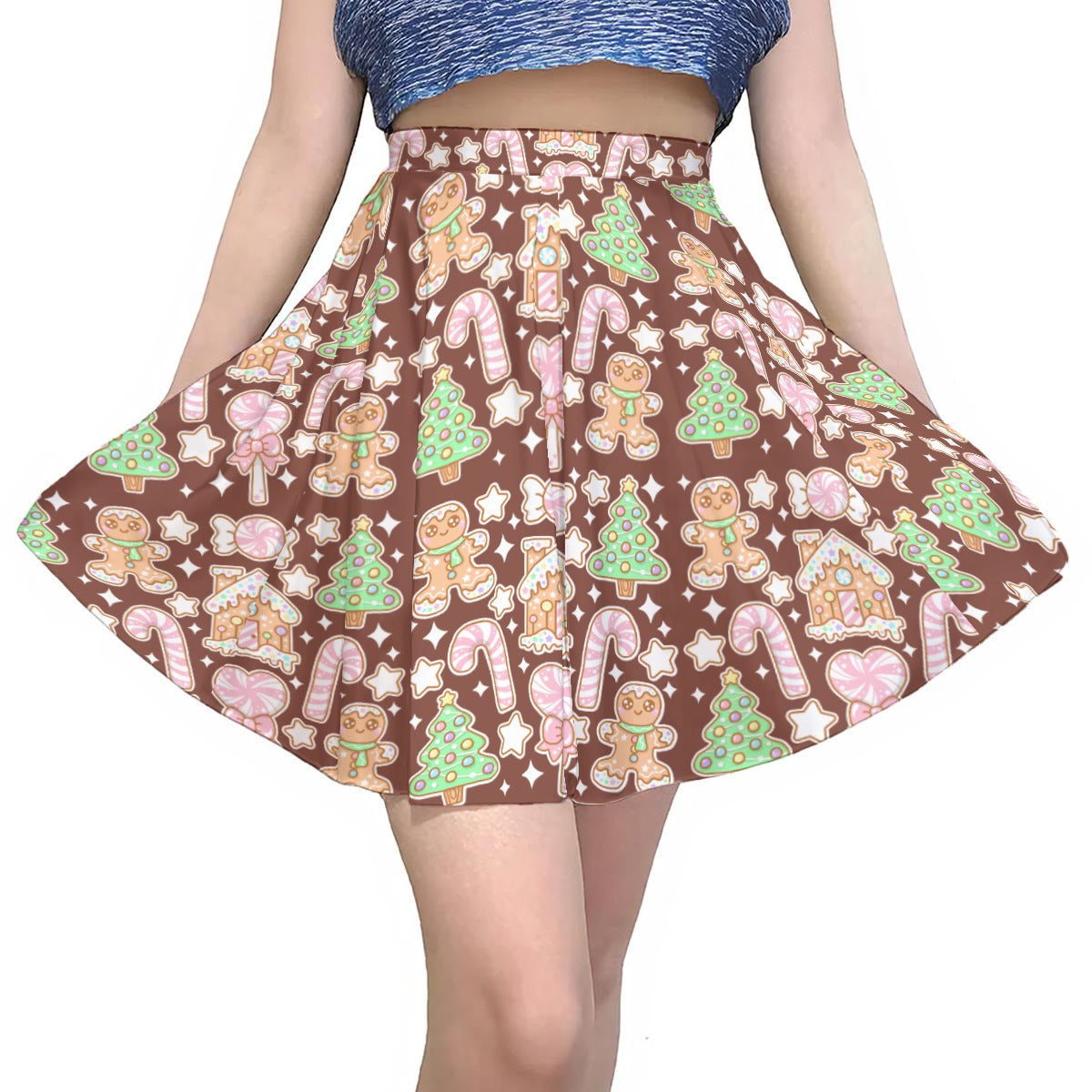 Kawaii Christmas Skater Skirt (Chocolate Cocoa)