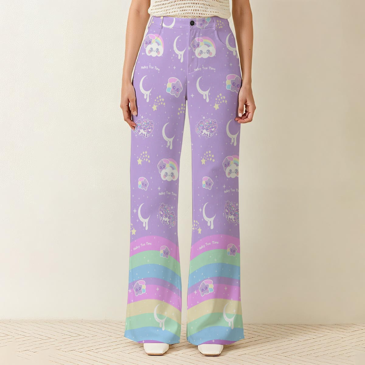 Rainbow Stardust Unicorn Women's Wide Leg Denim Pants