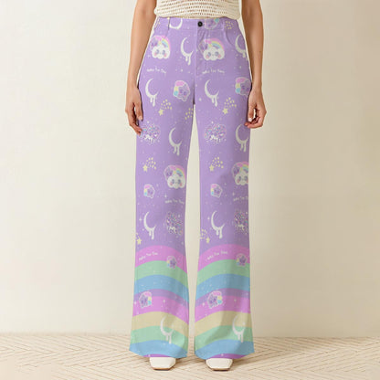 Rainbow Stardust Unicorn Women's Wide Leg Denim Pants