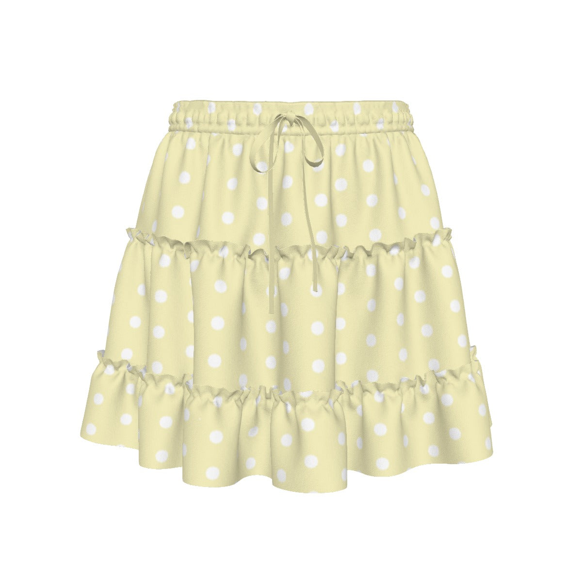 Cutie Polka Dots Yellow Waist Tie Tiered Ruffle Mini Skirt