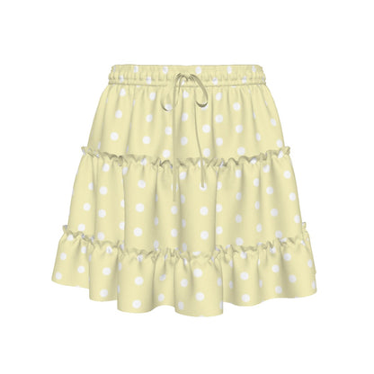 Cutie Polka Dots Yellow Waist Tie Tiered Ruffle Mini Skirt