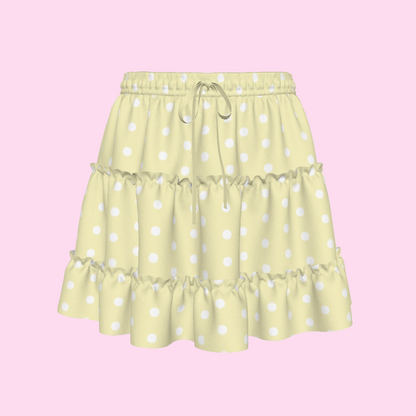 Cutie Polka Dots Yellow Waist Tie Tiered Ruffle Mini Skirt