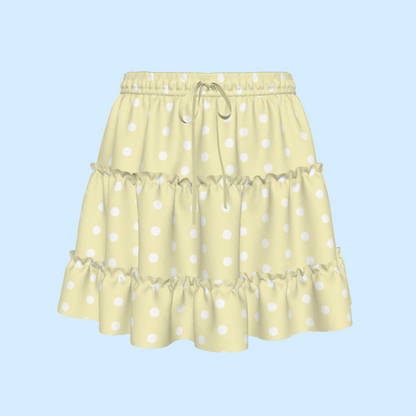 Cutie Polka Dots Yellow Waist Tie Tiered Ruffle Mini Skirt