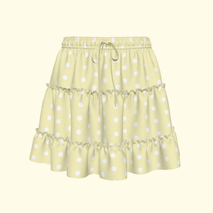 Cutie Polka Dots Yellow Waist Tie Tiered Ruffle Mini Skirt