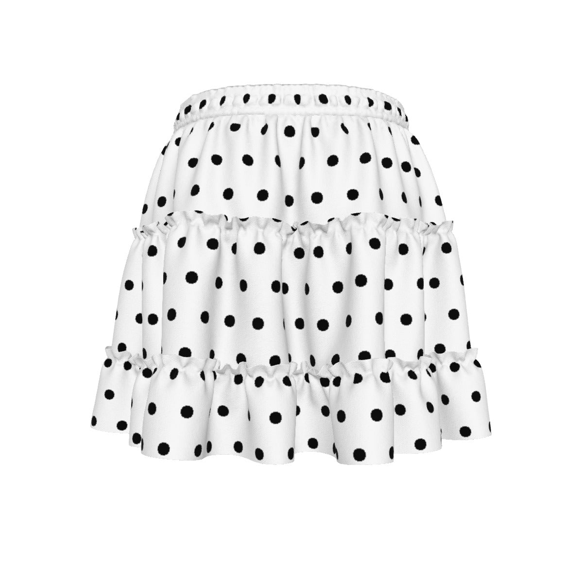 Cutie Polka Dots Waist Tie Tiered Ruffle Mini Skirt (White & Black)