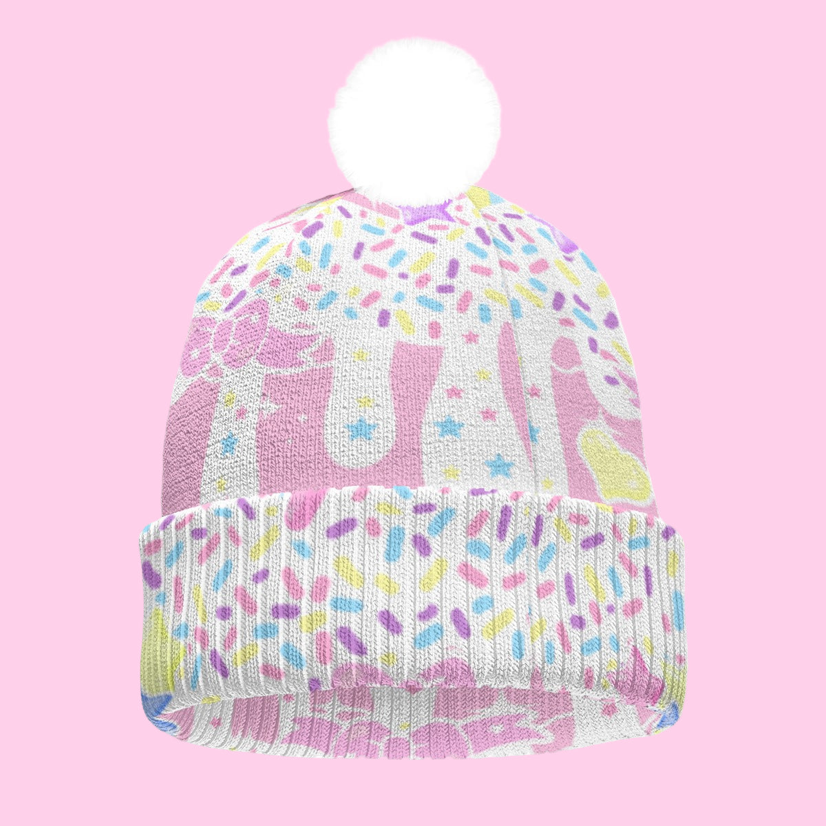 Rainbow Sweets Pink Knitted Beanie Hat With Pom-Pom